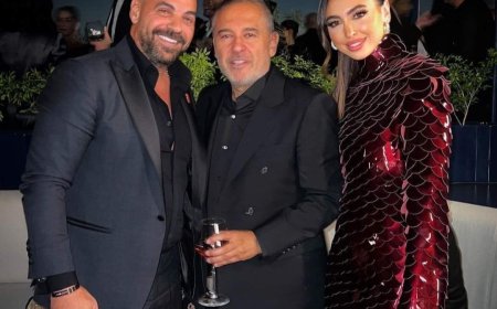 نيكول سعفان تتالق بفستان ساحر من علامة "فيراغامو" الإيطالية بجانب إيلي صعب و زوجها طارق العريان