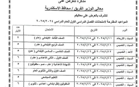محافظ الإسكندرية يعتمد مواعيد امتحانات الفصل الدراسي الأول