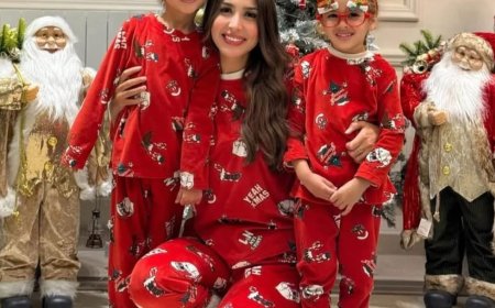 بالبيجامات الحمراء.. جنات تحتفل مع ابنتيها بالكريسماس (صور)