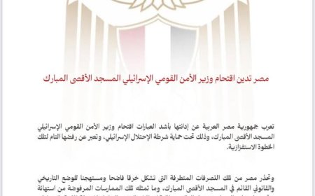 مصر تدين اقتحام وزير الأمن القومي الإسرائيلي المسجد الأقصى