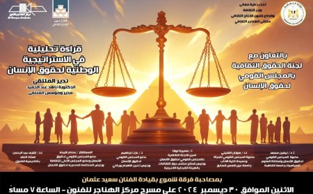 غداً.. وزارة الثقافة تناقش "قراءة تحليلية في الاستراتيجية الوطنية لحقوق الإنسان" بالهناجر