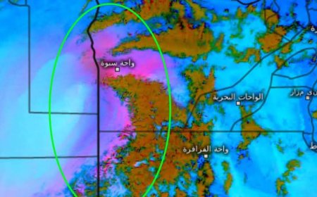 المنخفض الخماسينى يضرب الصحراء الغربية برياح عاتية ورؤية شبه منعدمة
