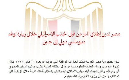 مصر تُدين بشدة إطلاق النار الإسرائيلي خلال زيارة وفد دبلوماسي إلى جنين وتطالب بتوضيحات رسمية