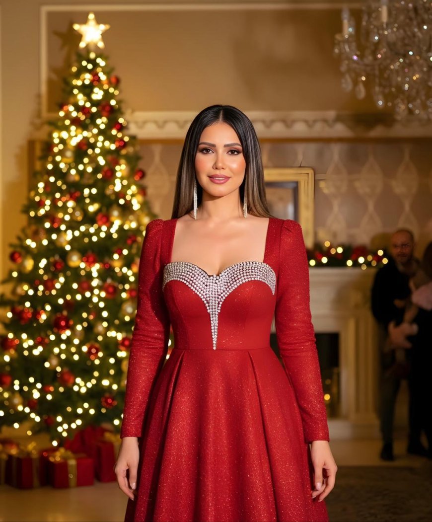 إيناس عز الدين تحتفل بالكريسماس بإطلالة أنيقة وجذابة